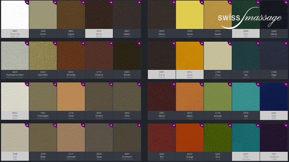 Couleur du revêtement des tables médicales Swissmassage